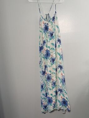 Roxy White Maxi Dress with Blue Floral Print